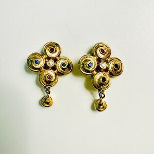 Vintage gold clip on earrings with multicolor stones